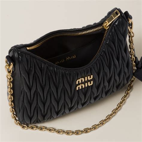 matelassé nappa leather shoulder bag miu miu|Black Matelassé Nappa Leather Shoulder Bag .